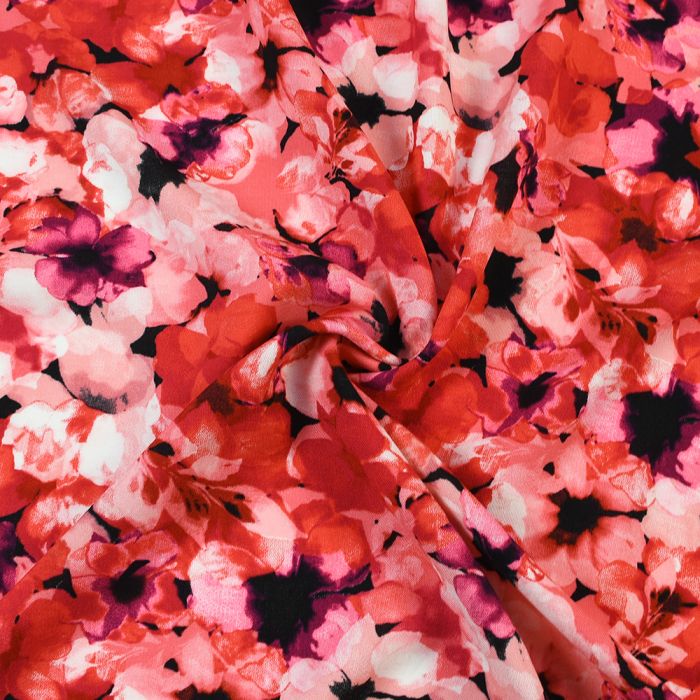 Floral Viscose Chally Fabric Coral 145cm - Abakhan