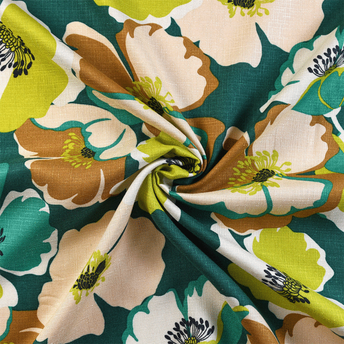 Italian Tropics Cotton Sateen Fabric in Green Yellow