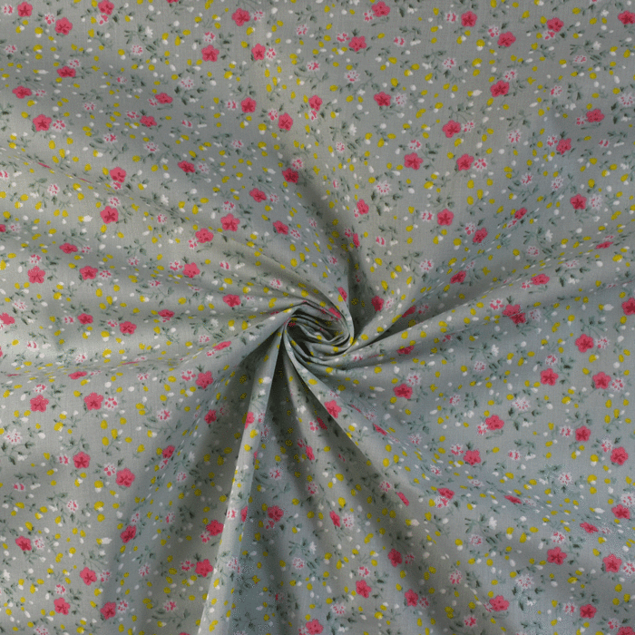 Floating Flowers Polycotton Fabric in Green