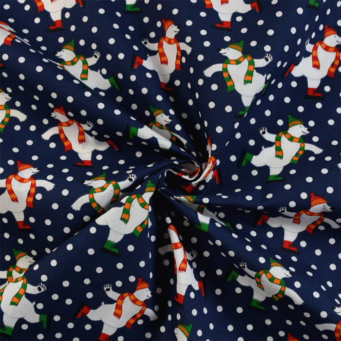 Skating Bears Polycotton Fabric in Night | FREE Delivery Available ...