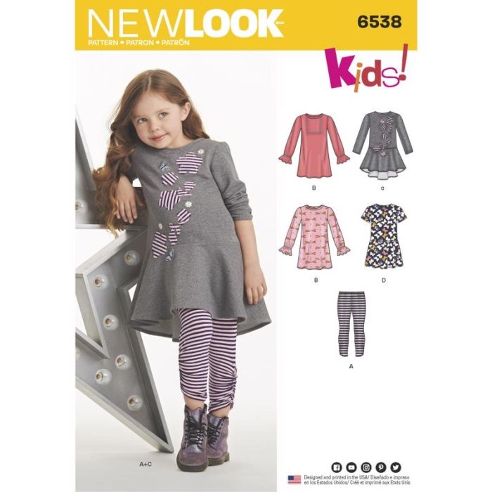 New Look Sewing Pattern 6445 Easy Girl's Kimono, Knit Top and Leggings