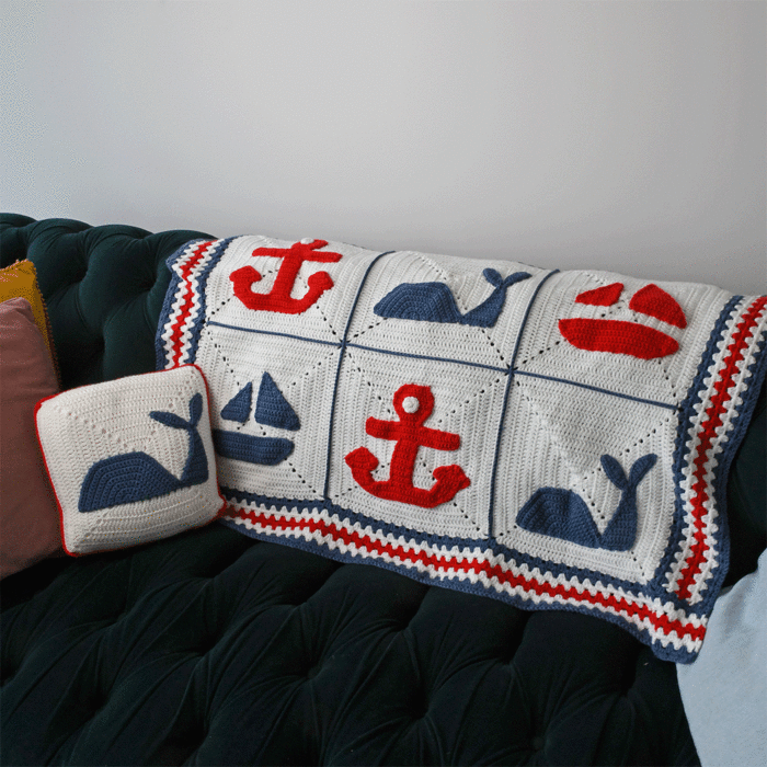 Nautical Blanket & Cushion Set Crochet by Zoe Potrac in WoolBox