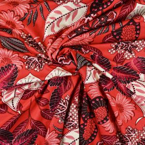 Magenta & Cream Floral Print Scuba Crepe Lycra Stretch Jersey Fabric Per Metre 