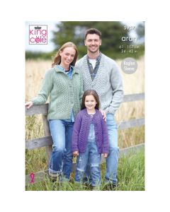 Knitting Pattern Round Collared V Neck Cardigans in King Cole Wool Aran 5957 