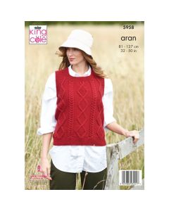 Knitting Pattern Ladies Round and V Neck Tanks in King Cole Wool Aran 5958 