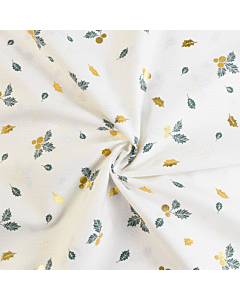 Gold Foil Holly Berries 100% Cotton Fabric 510 Cream 150