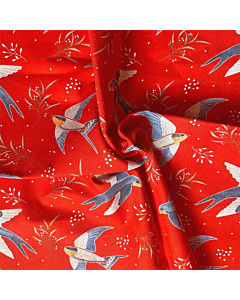 Christmas Birds Swallows Cotton Fabric Red 110cm