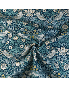 Morris & Co Strawberry Thief Curtain and Upholstery Fabric Teal 138cm