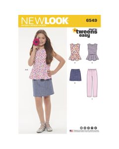 New Look Sewing Pattern 6549 (A) - Girls' Top, Skirt & Pants Age 7-14 6549A Age 7-14
