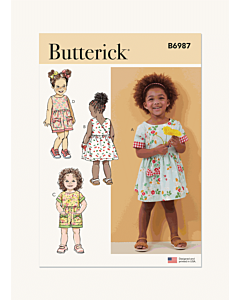 Butterick Sewing Pattern 6987 (A) Toddlers' Dresses and Rompers  12-1-2-3-4