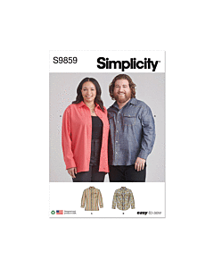 Simplicity Sewing Pattern 9859 (BB) Plus Size Unisex Shirts  XL-XXL-XXXL