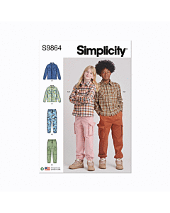 Simplicity Sewing Pattern 9864 (A) Girls & Boys Shirt & Cargo Pants  7-8-10-12-14
