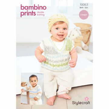 Stylecraft Bambino Prints DK Babies Sweaters&Hat 10063 Knitting Pattern PDF  