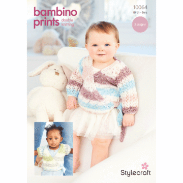 Stylecraft Bambino Prints DK Babies Cardigans 10064 Knitting Pattern PDF  