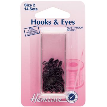 Hemline Hook and Eyes Black Size 2