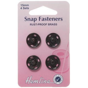 Hemline Sew On Snap Fasteners Black 15mm