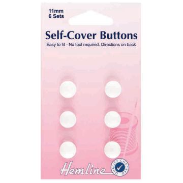 Hemline Plastic Self Cover Buttons White 11mm