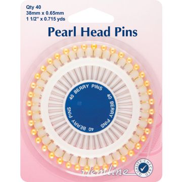 Hemline Pearl Head Pins Gold Pearl 38mm