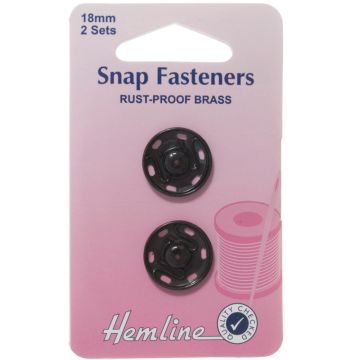 Hemline Sew On Snap Fasteners Black 18mm