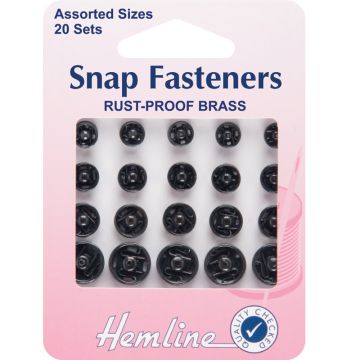 Hemline Sew On Snap Fasteners Black Assorted