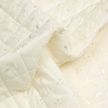 3 Hole Quilted Broderie Anglais Fabric Cream 112cm