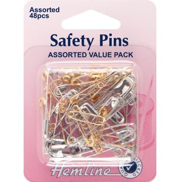 Hemline Value Safety Pins Silver Assorted Sizes