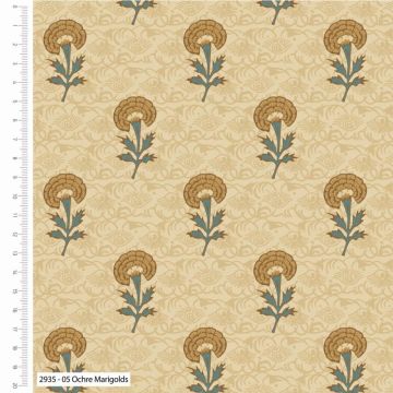 V and A Indian Summer Marigolds Fabric Ochre 110cm