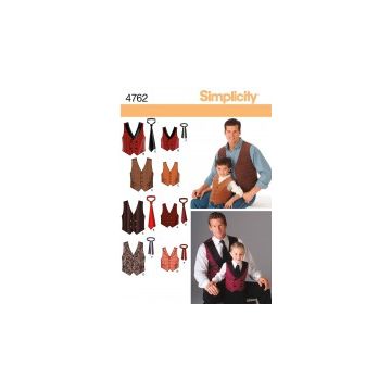 Simplicity Sewing Pattern 4762 (AA) - Mens & Boys Vests & Ties S-XL SS4762.A S-XL