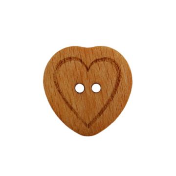 Wood Heart Dill Button Light Wood 23mm