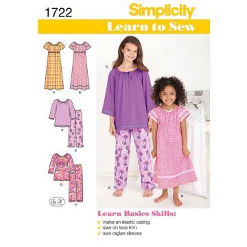 Simplicity Sewing Pattern 1722 (K5) - Girls Sleep & Lounge Age 7-14 1722.K5 Age7-14