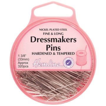 Hemline Fine Dressmakers Pins Nickle Plated 33mm x 0.61mm