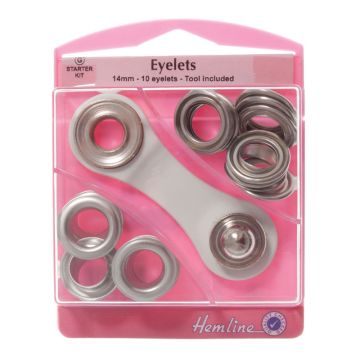 Hemline Eyelets Starter Kit Nickel 14mm