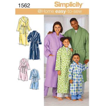 Simplicity Sewing Pattern 1562 (A) - Adult & Children Sleep & Lounge XS-XL 1562.A XS-XL