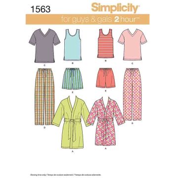 Simplicity Sewing Pattern 1563 (A) - Unisex Tops XS-XL 1563.A XS-XL