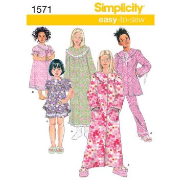 Simplicity Sewing Pattern 1571 (K5) - Girls Sleepwear Age 7-14 1571.K5 Age 7-14