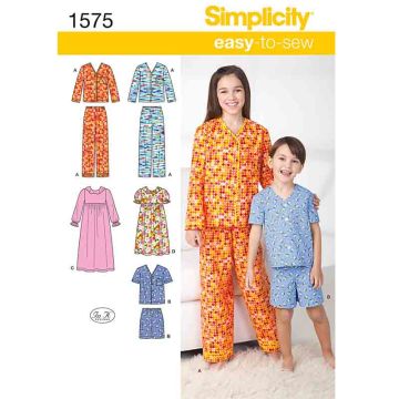 Simplicity Sewing Pattern 1575 (K5) - Childrens Sleepwear Age 7-14 1575.K5 Age 7-14