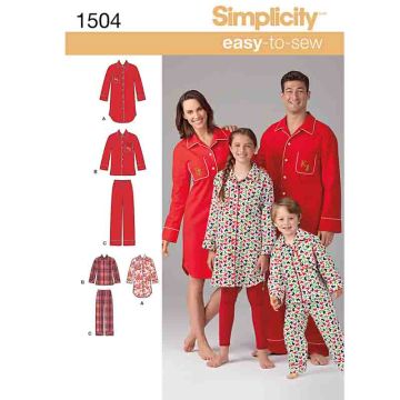 Simplicity Sewing Pattern 1504 (A) - Childrens Sleep & Lounge XS-XL 1504.A XS - XL