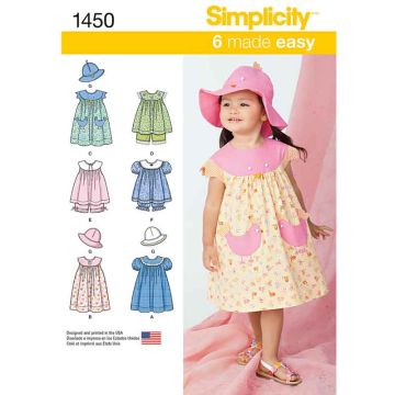 Simplicity Sewing Pattern 1450 (A) - Toddlers Dresses Age 6 Months-4 1450.A Age 6 Months-4