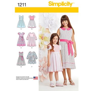 Simplicity Sewing Pattern 1211 (K5) - Childrens & Girls Dresses Age 7-14 1211.K5 Age 7 - 14