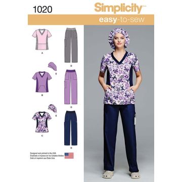 Simplicity Sewing Pattern 1020 (BB) - Misses & Plus Size Scrubs 20-28 1020.BB 20W-28W