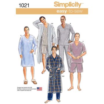 Simplicity Sewing Pattern 1021 (A) - Mens Classic Pajamas & Robe XS-XL 1021.A XS-XL