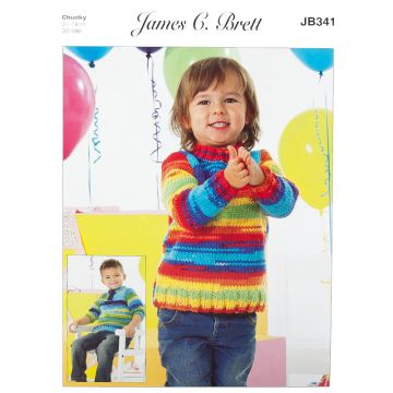 James C Brett Pattern Party Time Toddler Sweater and Button Collar JB341 20-28in