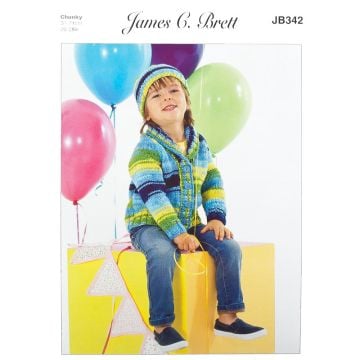 James C Brett Pattern Party Time Toddler Cardigan and Hat JB342 20-28in