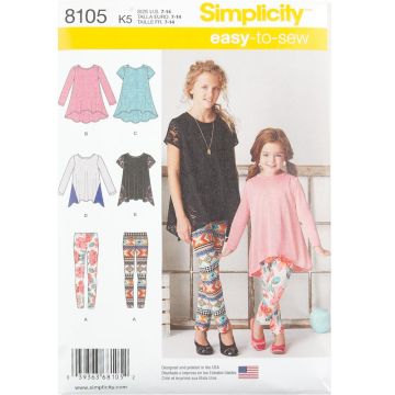 Simplicity Sewing Pattern 8105 (HH) - Childs Knit Tunics & Leggings Age 3-6 8105.HH Age 3-6