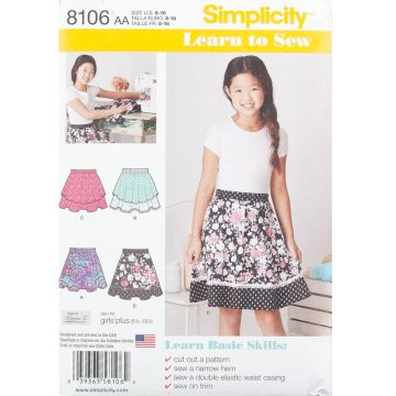Simplicity Sewing Pattern 8106 (AA) - Learn To Sew Skirts for Girls Age 8-16 8106.AA Age 8-16
