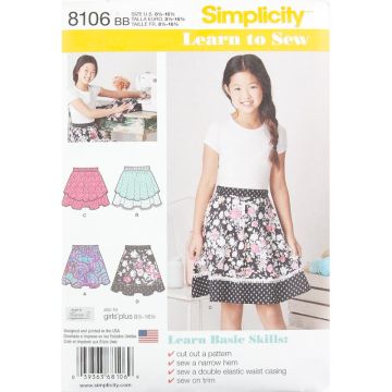 Simplicity Sewing Pattern 8106 (BB) - Learn To Sew Skirts Age 8.5-16.5 8106.BB Age 8.5-16.5
