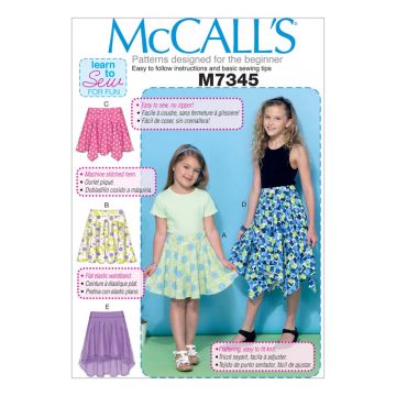 McCall's Sewing Pattern Childrens Assorted Skirts//M7345. CCE//Age 3-6 M7345. CCE Age 3-6
