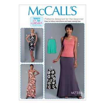 McCall's Sewing Pattern Misses' Tops Dresses and Skirts//M7386. Y//XS-M M7386. Y XS-M