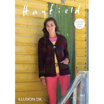 Hayfield Illusion Women's Collared Cardigan Pattern 7857 32-54in