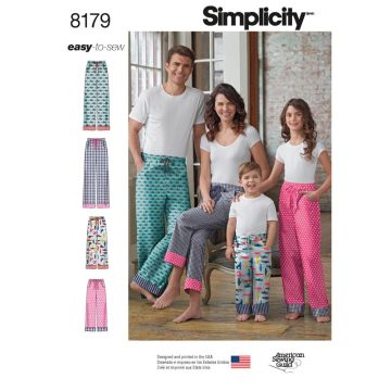 Simplicity Sewing Pattern 8179 (A) - Unisex Family Lounge Pants XS-L & XS-XL 8179.A XS-L XS-XL